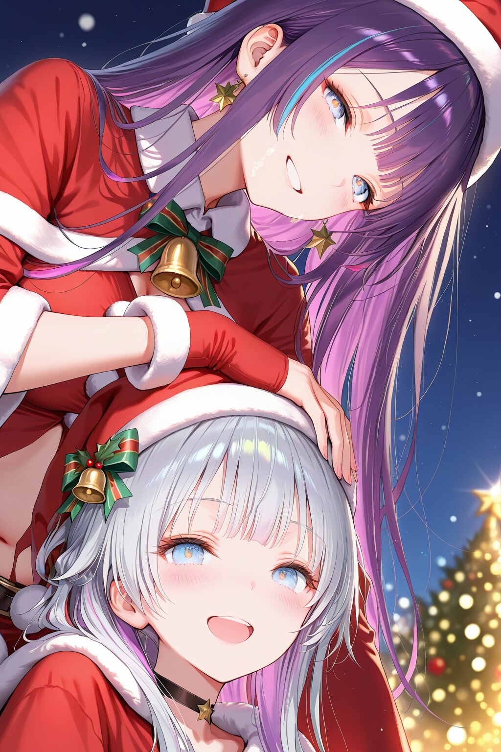 ツルヒメと銀髪ちゃん(サンタ衣装) | の人気AIイラスト・グラビア