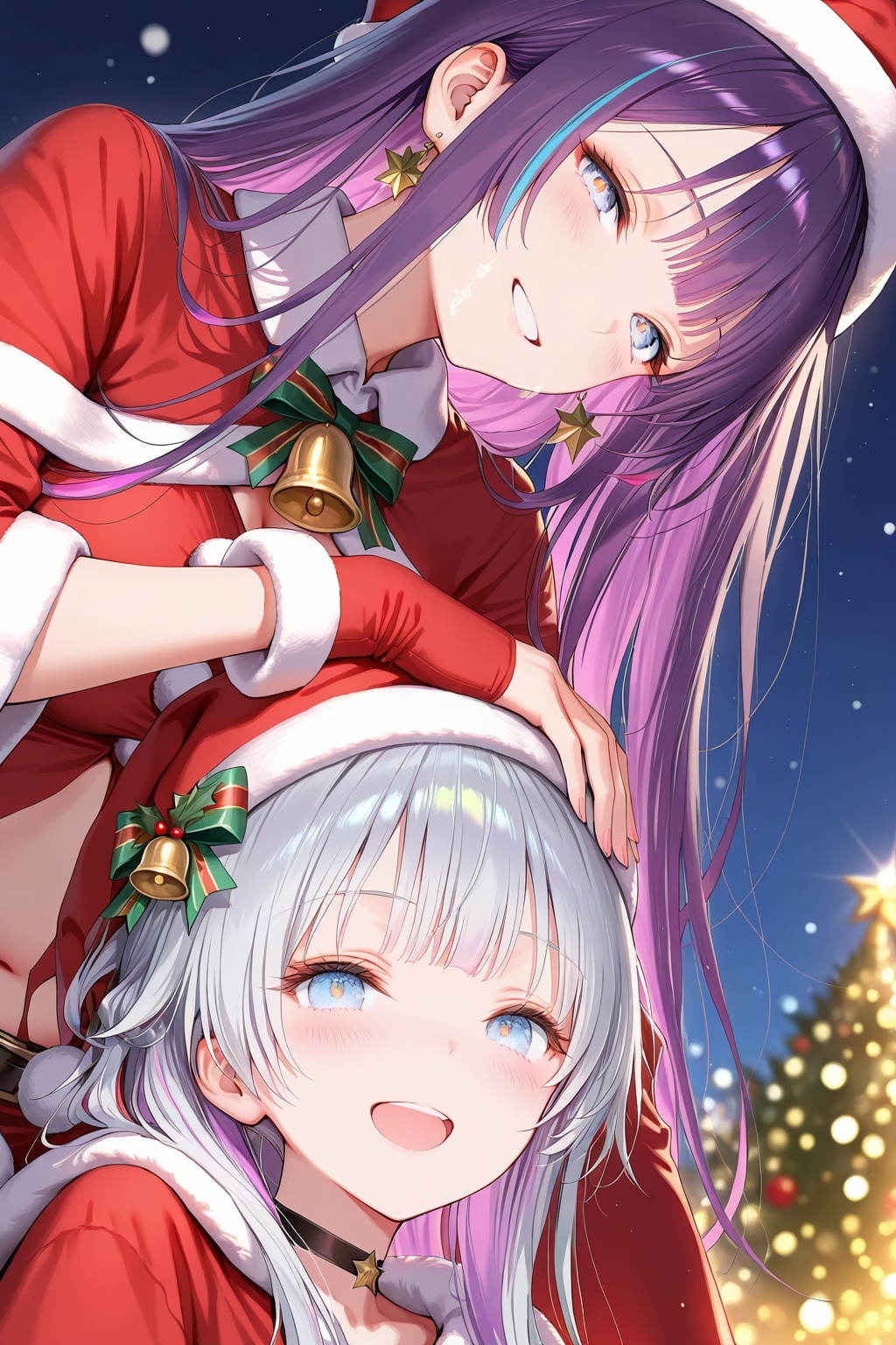 ツルヒメと銀髪ちゃん(サンタ衣装)