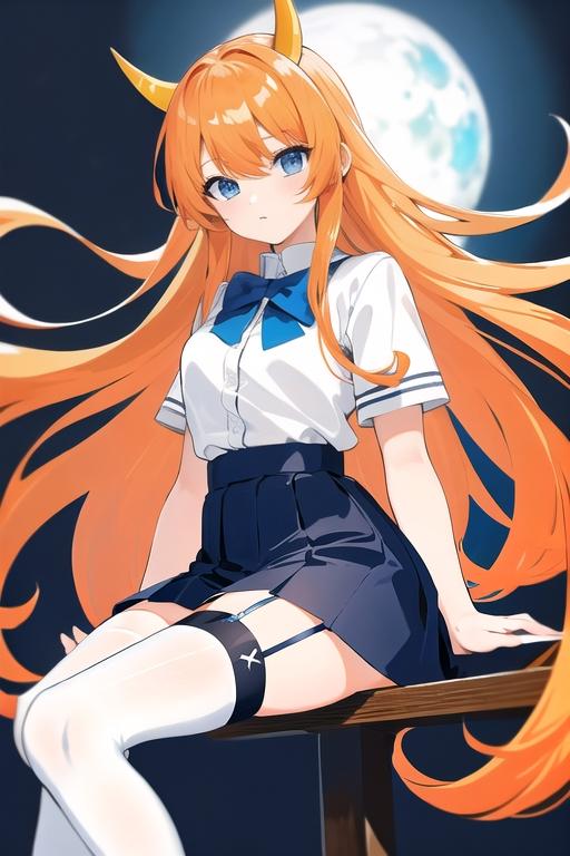 満月とツノが生えた少女