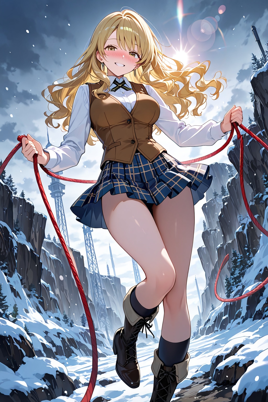 ここは危ないので♡　クライミングロープを張るお姉さん