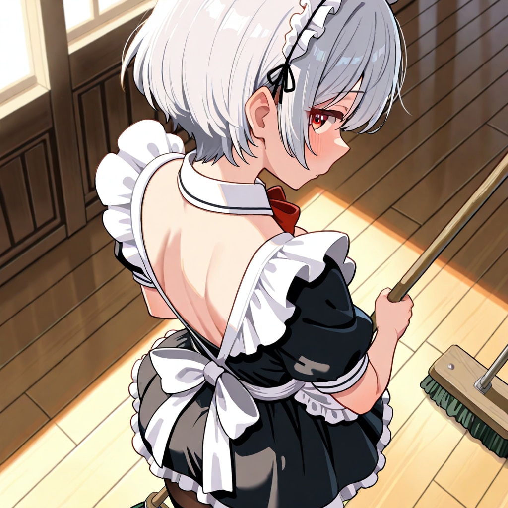 掃除しているメイドさん