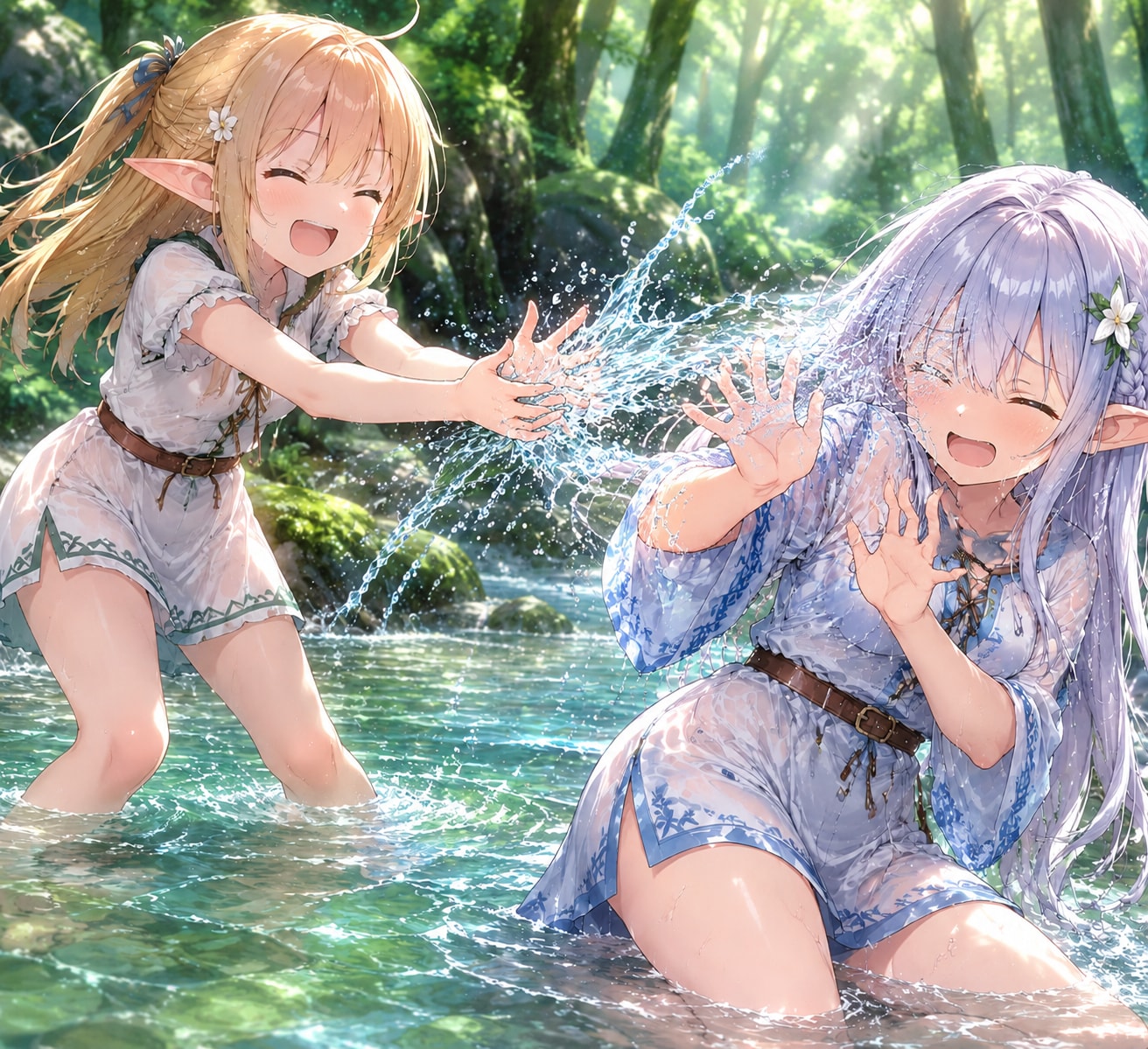 おてんばエルフの川遊び
