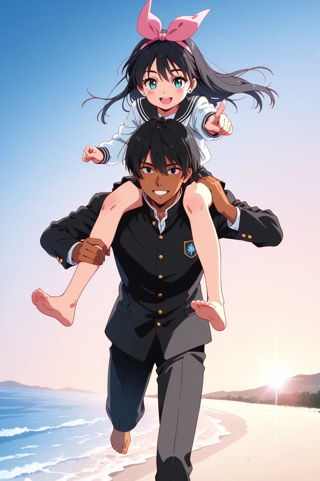 24cm差の『肩車』で砂浜ダッシュ!!(地遥&瑠璃海)