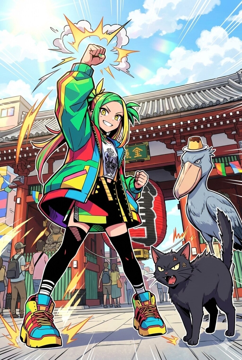 女の子と猫とハシビロコウ