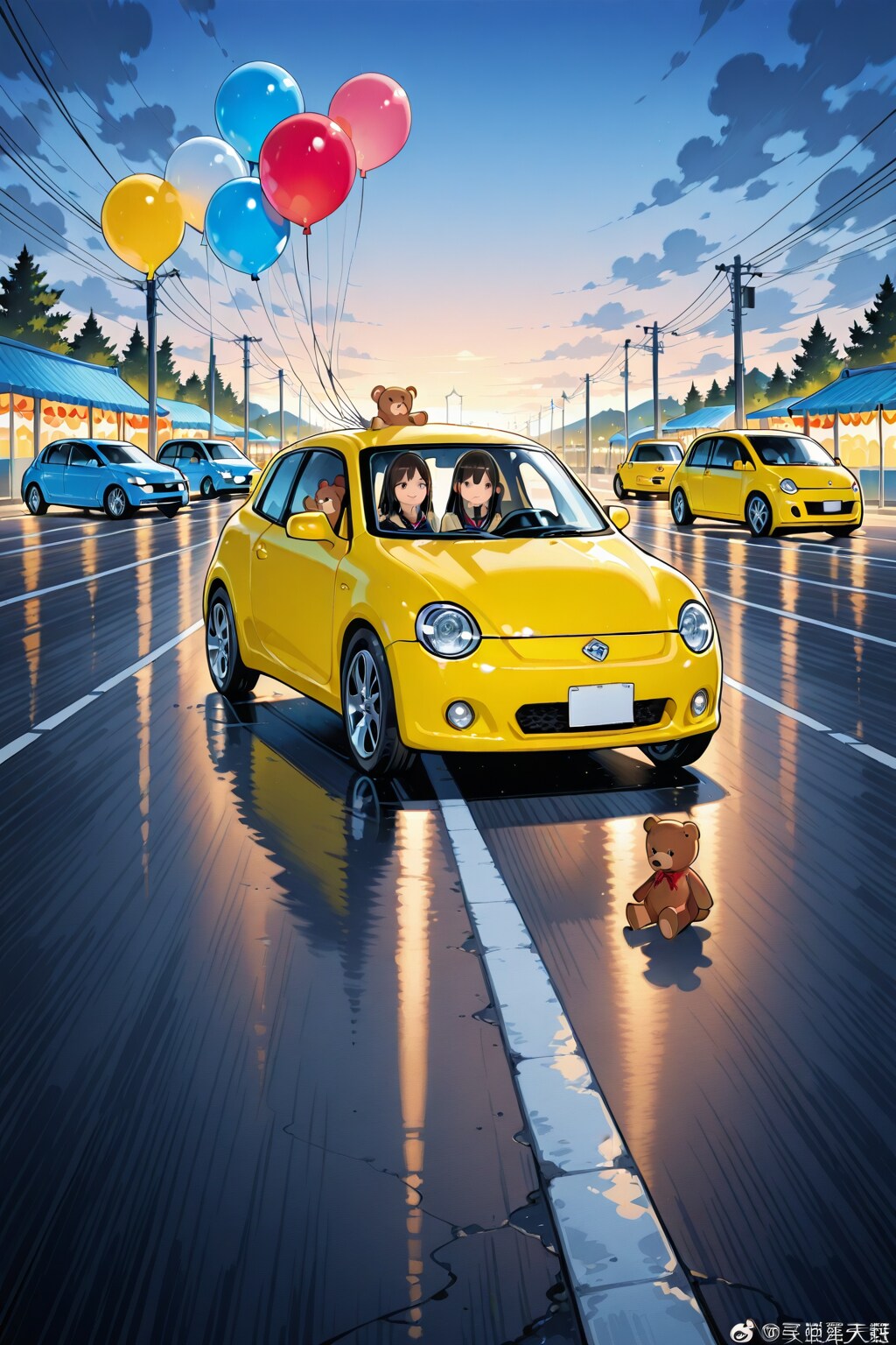 車とぬいぐるみと風船 | の人気AIイラスト・グラビア