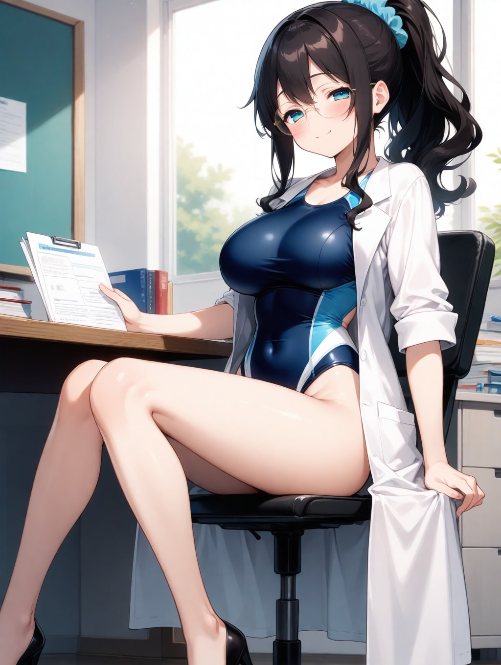 競泳水着保険医ポニテちゃん