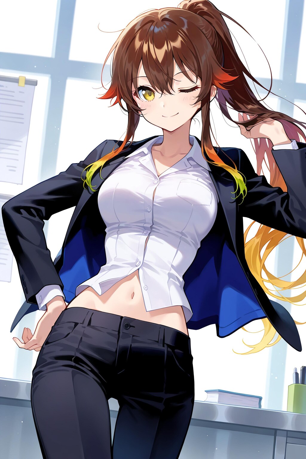 へそ出しスーツ姿の花梨