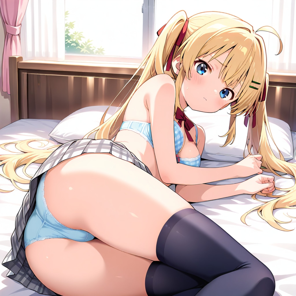 金髪ツインテ莉奈の水色パンティ後ろ姿があざとい😳
