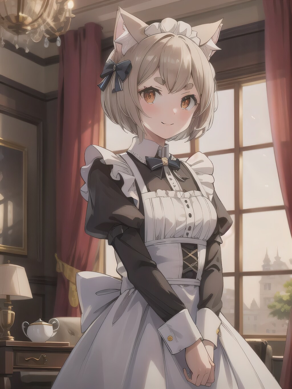 亜麻髪ボブでメイド服の若者