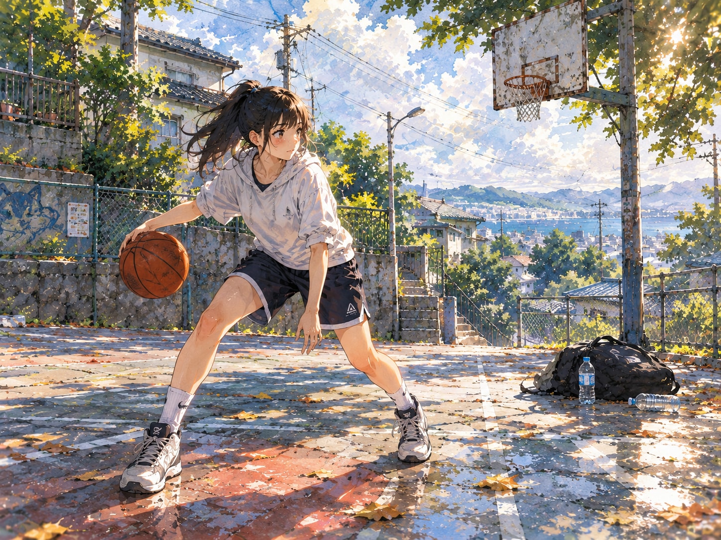 夏の終わり、いつものコートで | の人気AIイラスト・グラビア