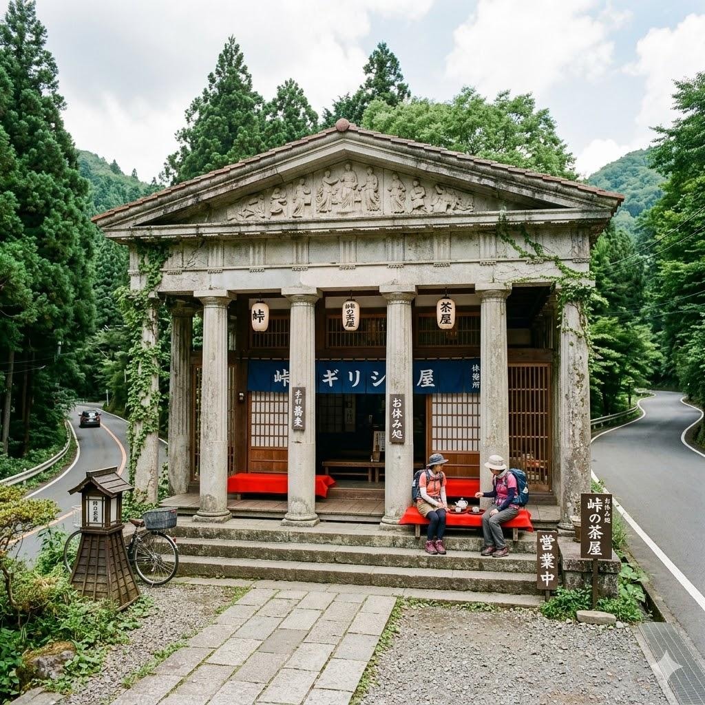 ギリシャ神殿和風峠の茶屋