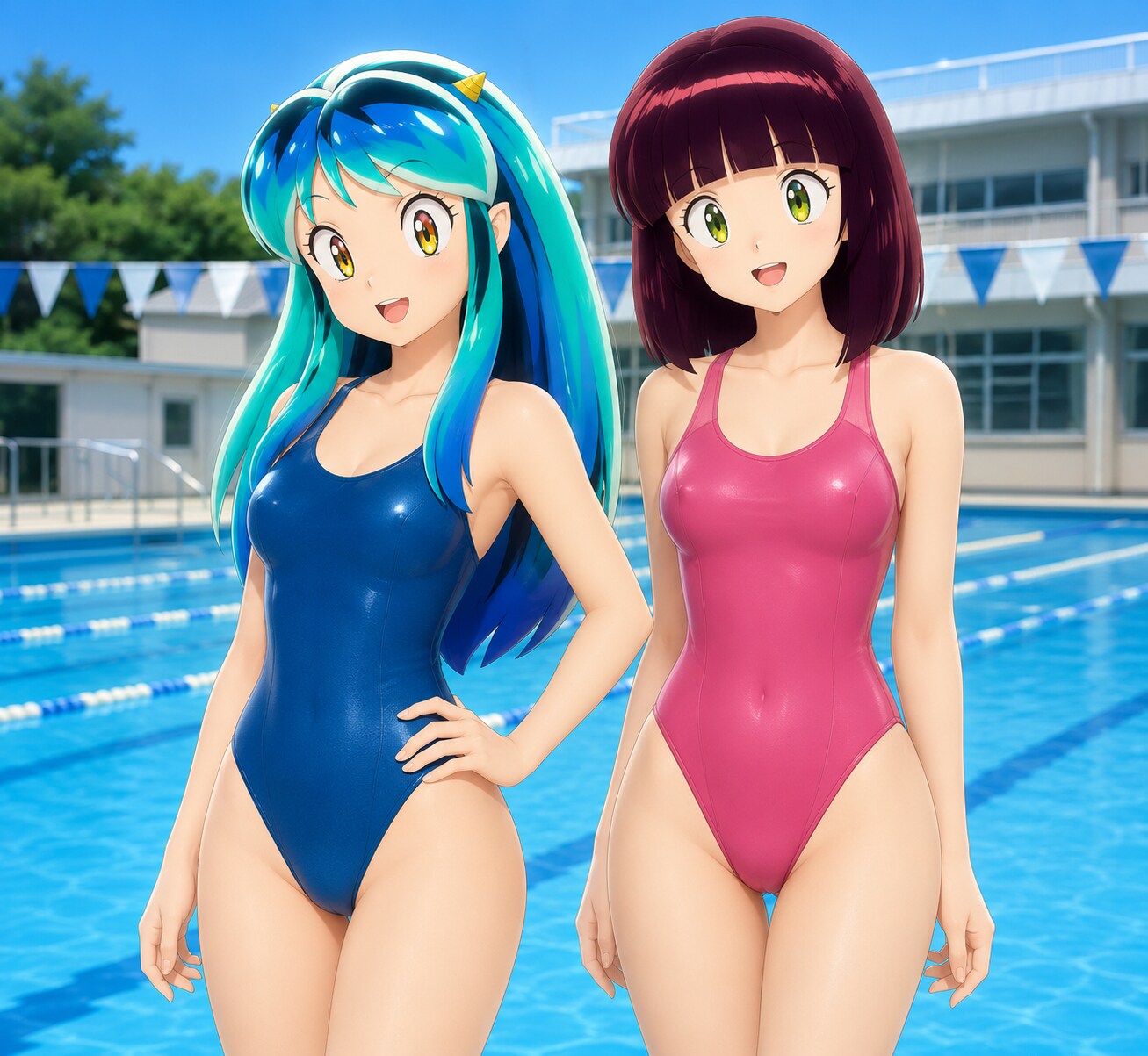 プール授業のラムちゃんとしのぶ