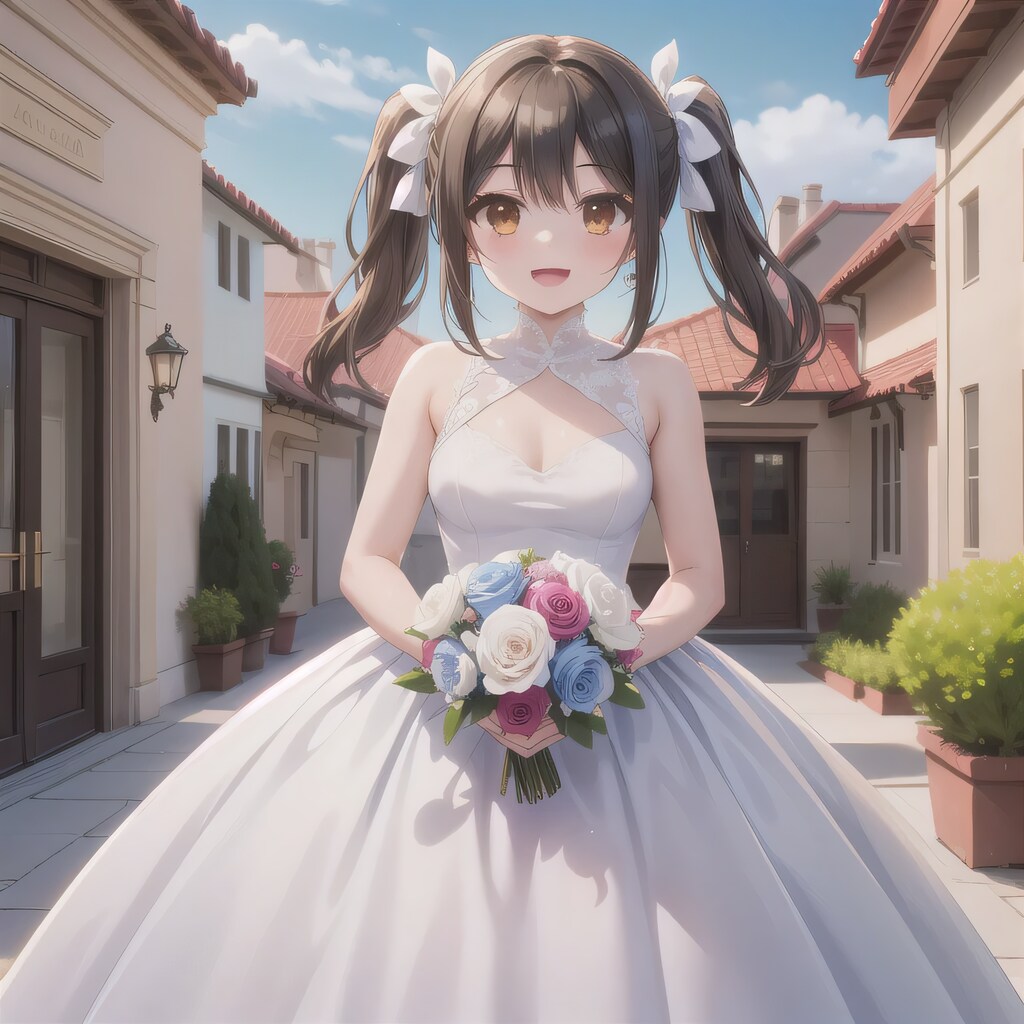 黒髪ツインテでウェディングドレスの少女２