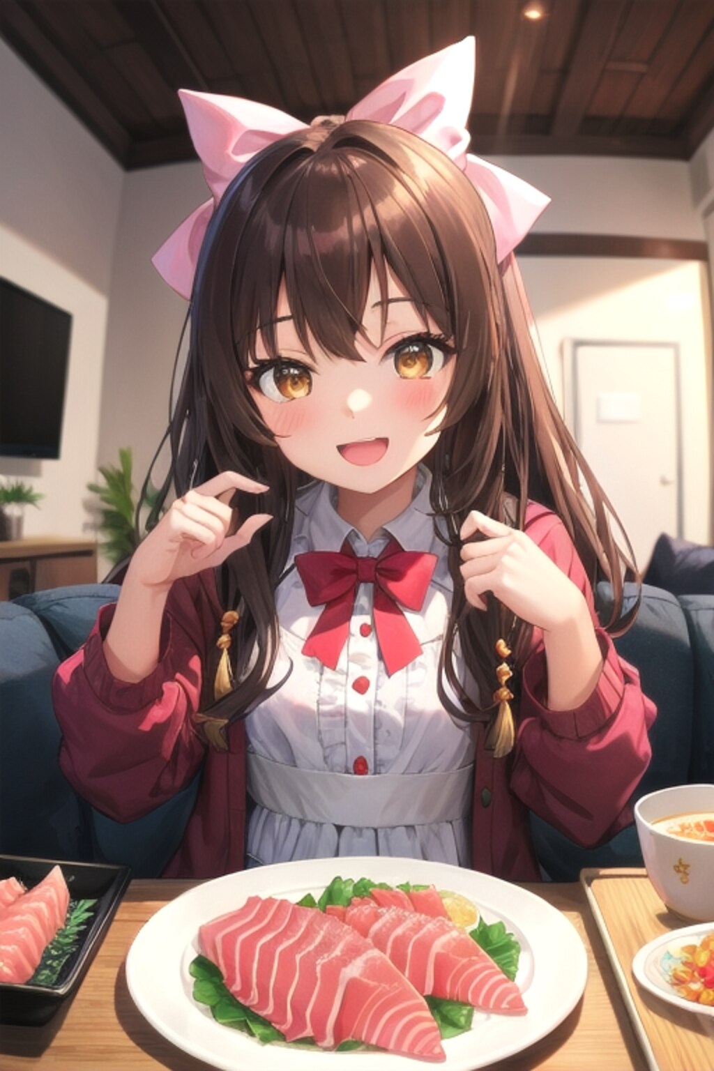 ハマチのお刺身を食べるなごちゃん🐟💓🥢