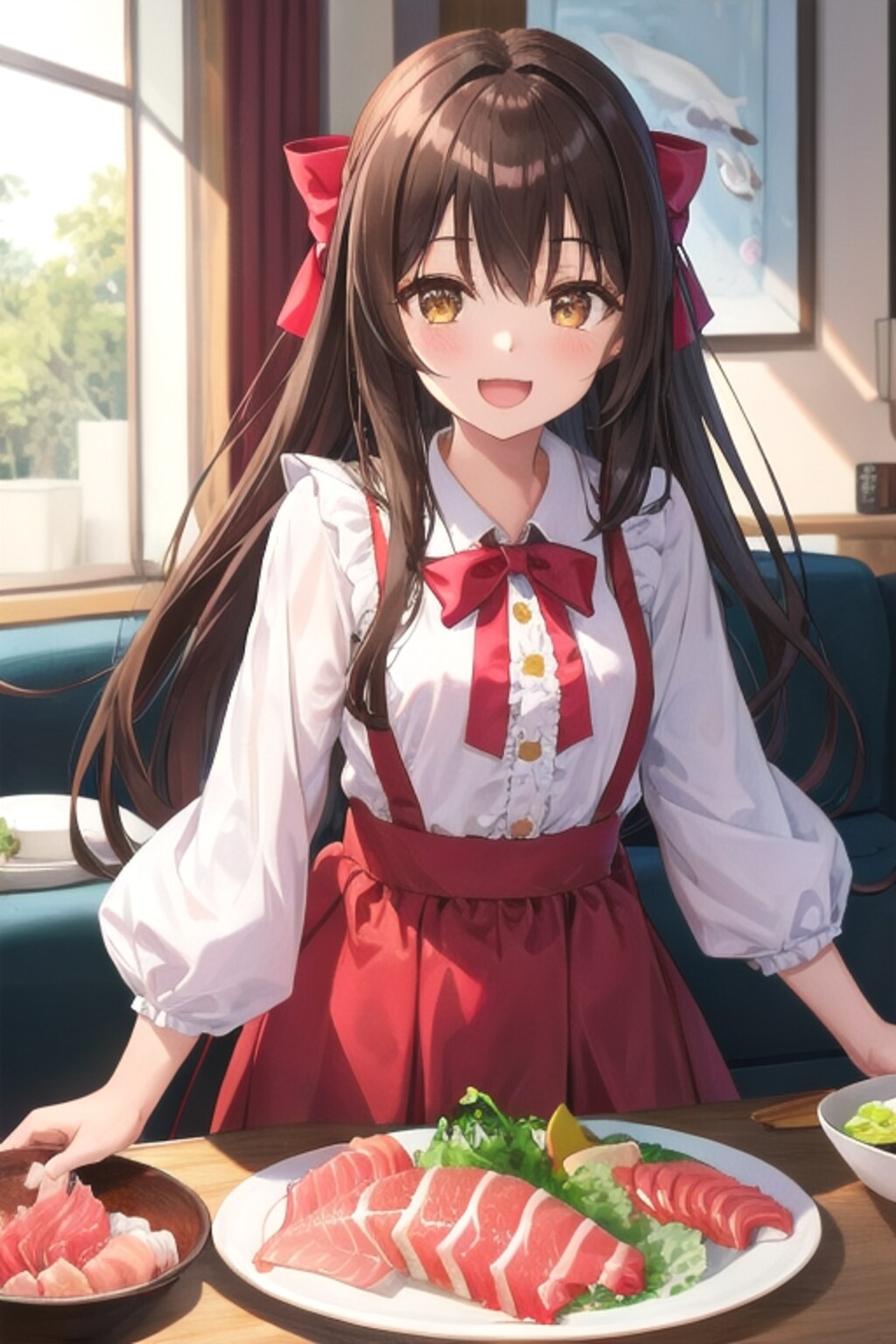 ハマチのお刺身を食べるなごちゃん🐟💓🥢