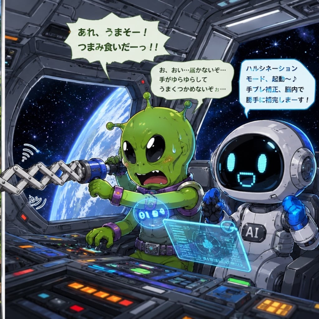 隣のイラストを狙うつまみ食い宇宙人