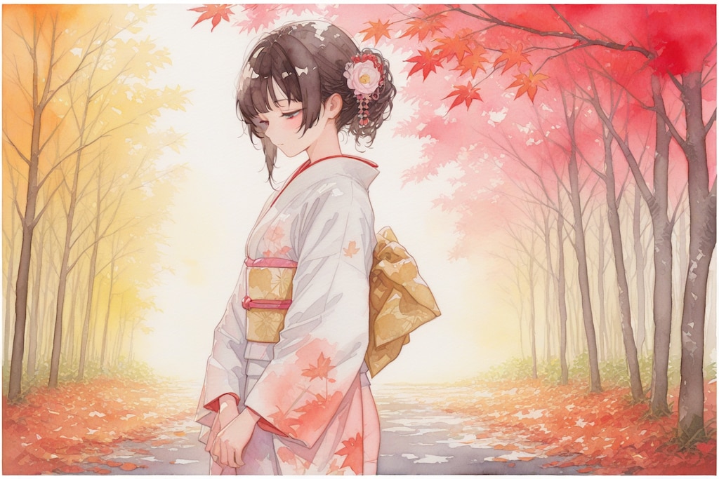 watercolor, girl, autumn 2