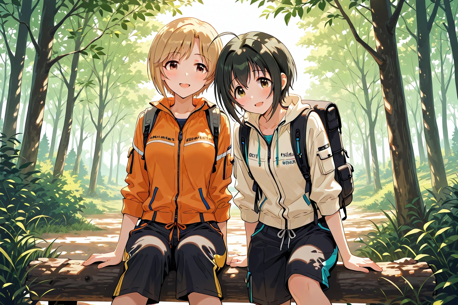 ハイキングコースで一休みする相葉夕美と小日向美穂 | の人気AIイラスト・グラビア