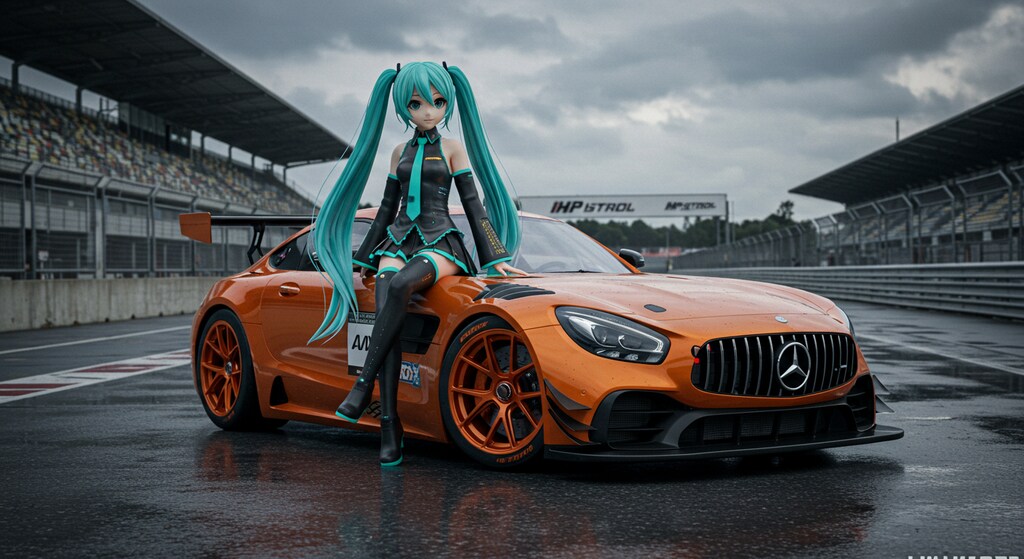 初音ミクとメルセデスベンツクーペ