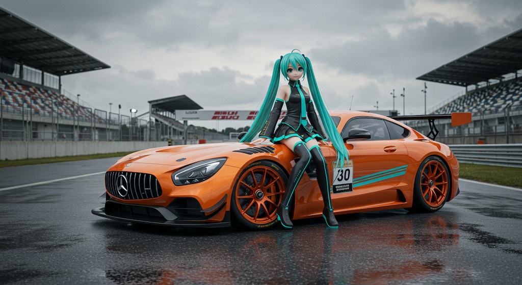 初音ミクとメルセデスベンツクーペ