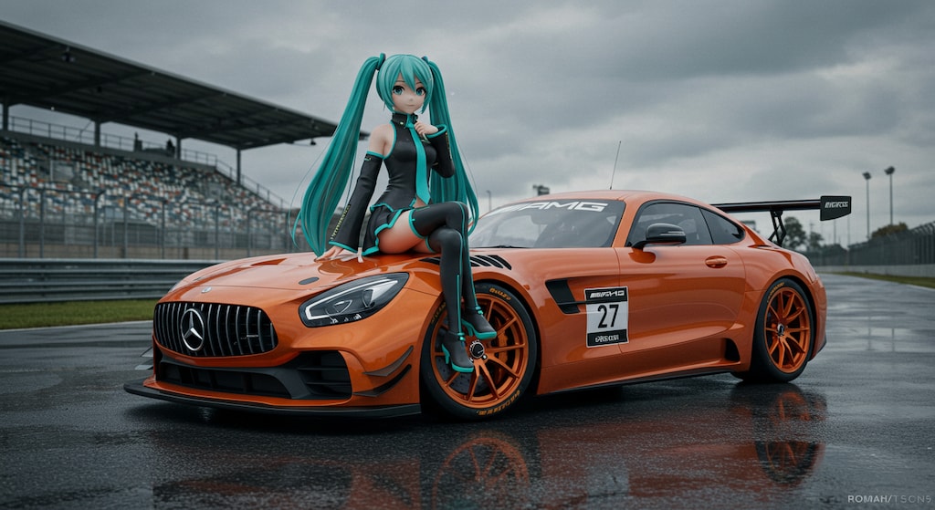 初音ミクとメルセデスベンツクーペ