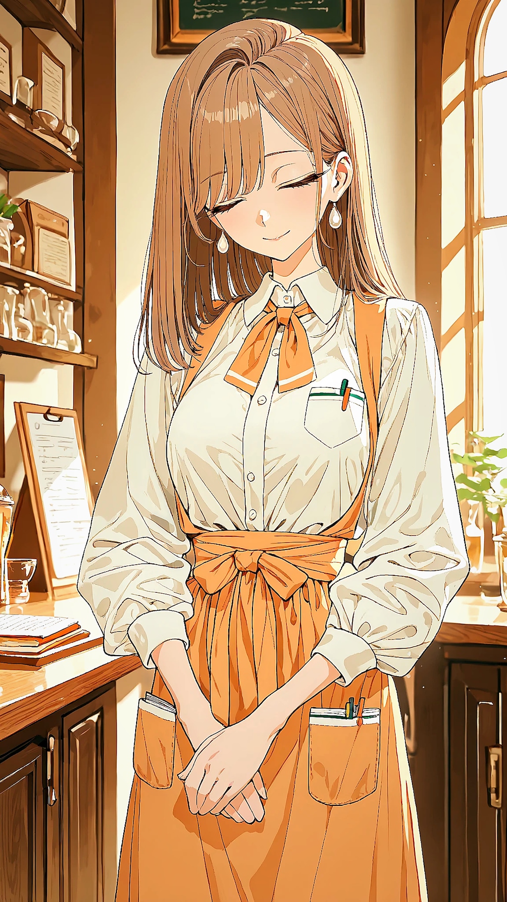 細めのウェイトレス女