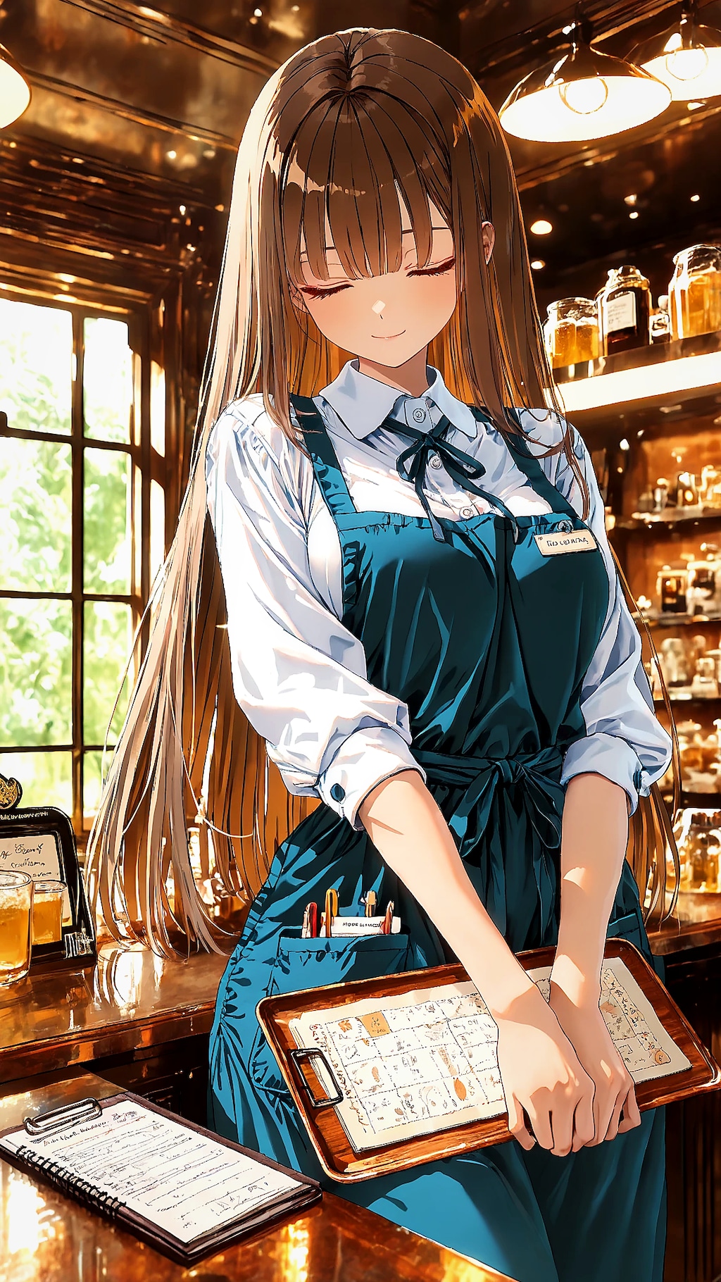 細めのウェイトレス女