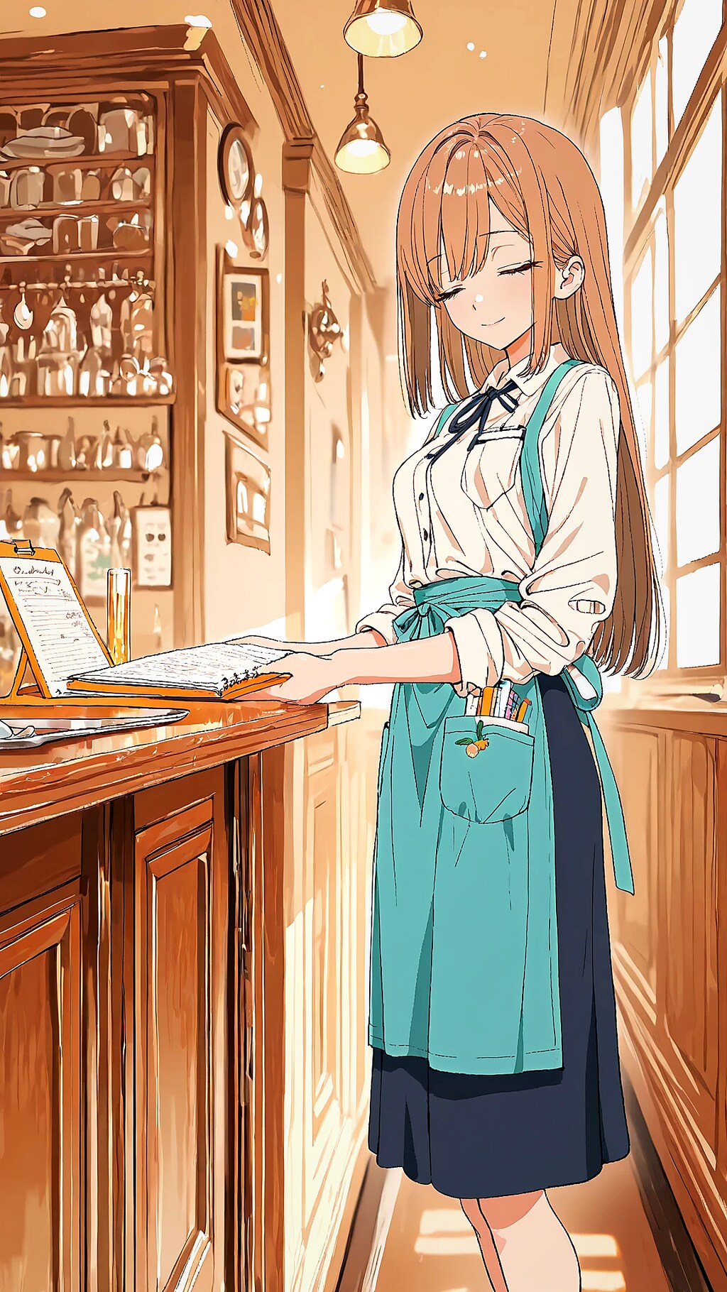 細めのウェイトレス女