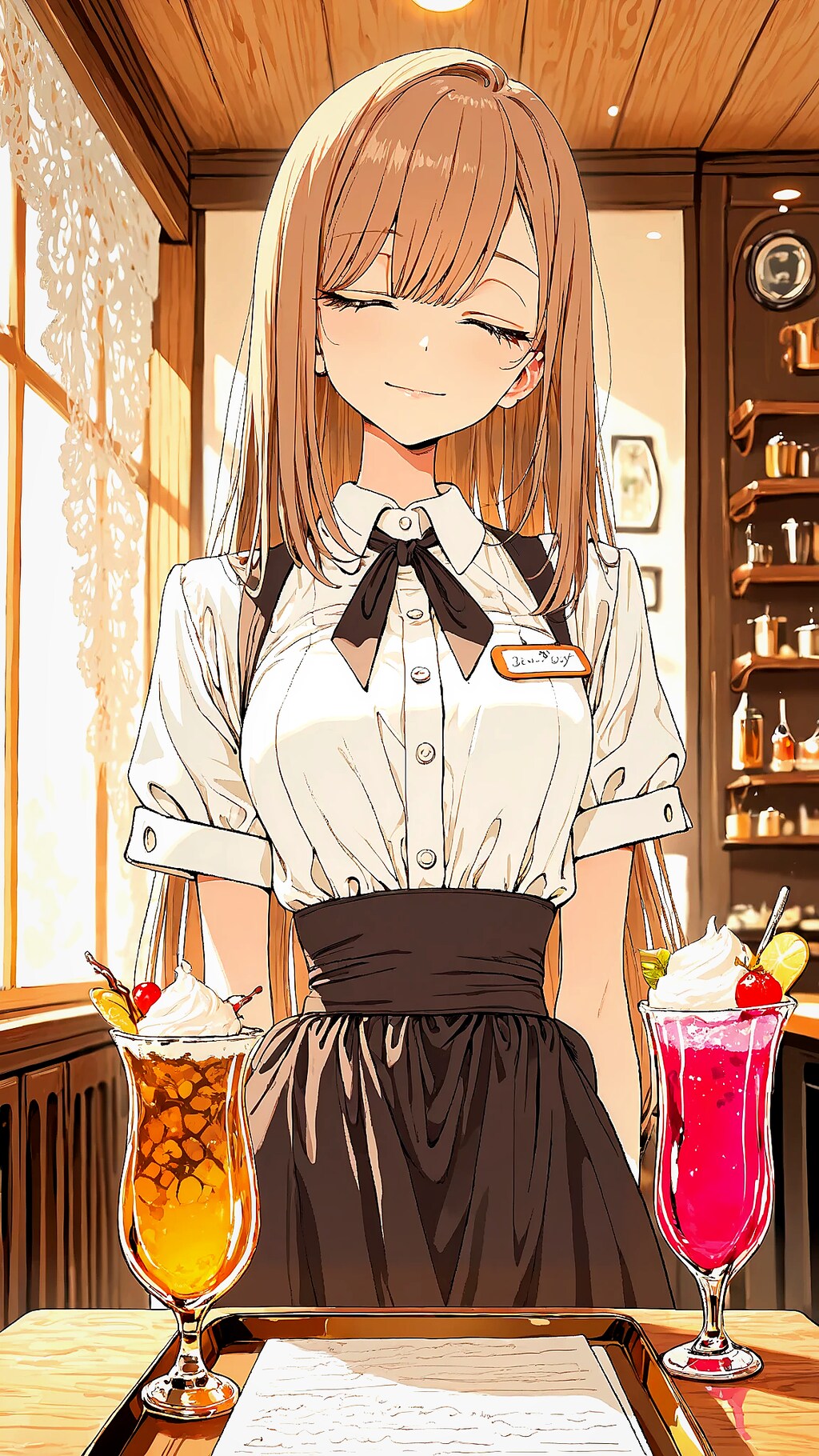 細めのウェイトレス女