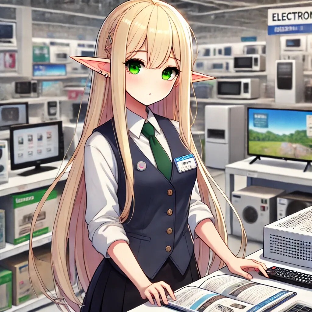 家電量販店で働くエルフの少女 | の人気AIイラスト・グラビア