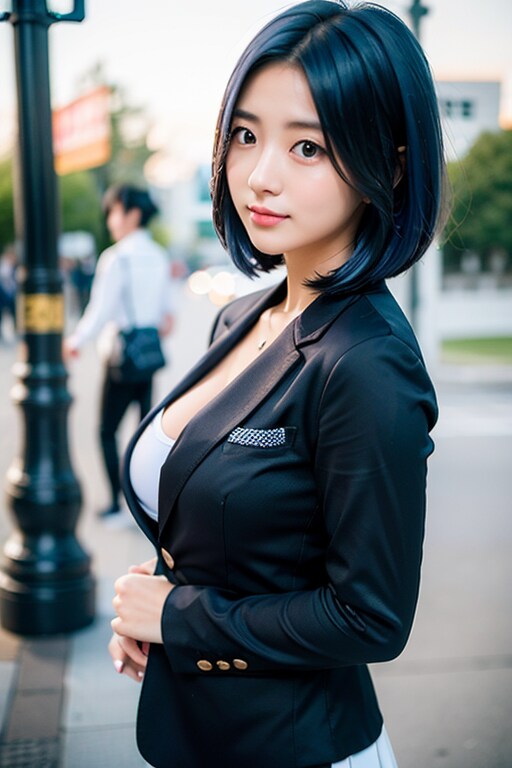 青髪制服orスーツの女性