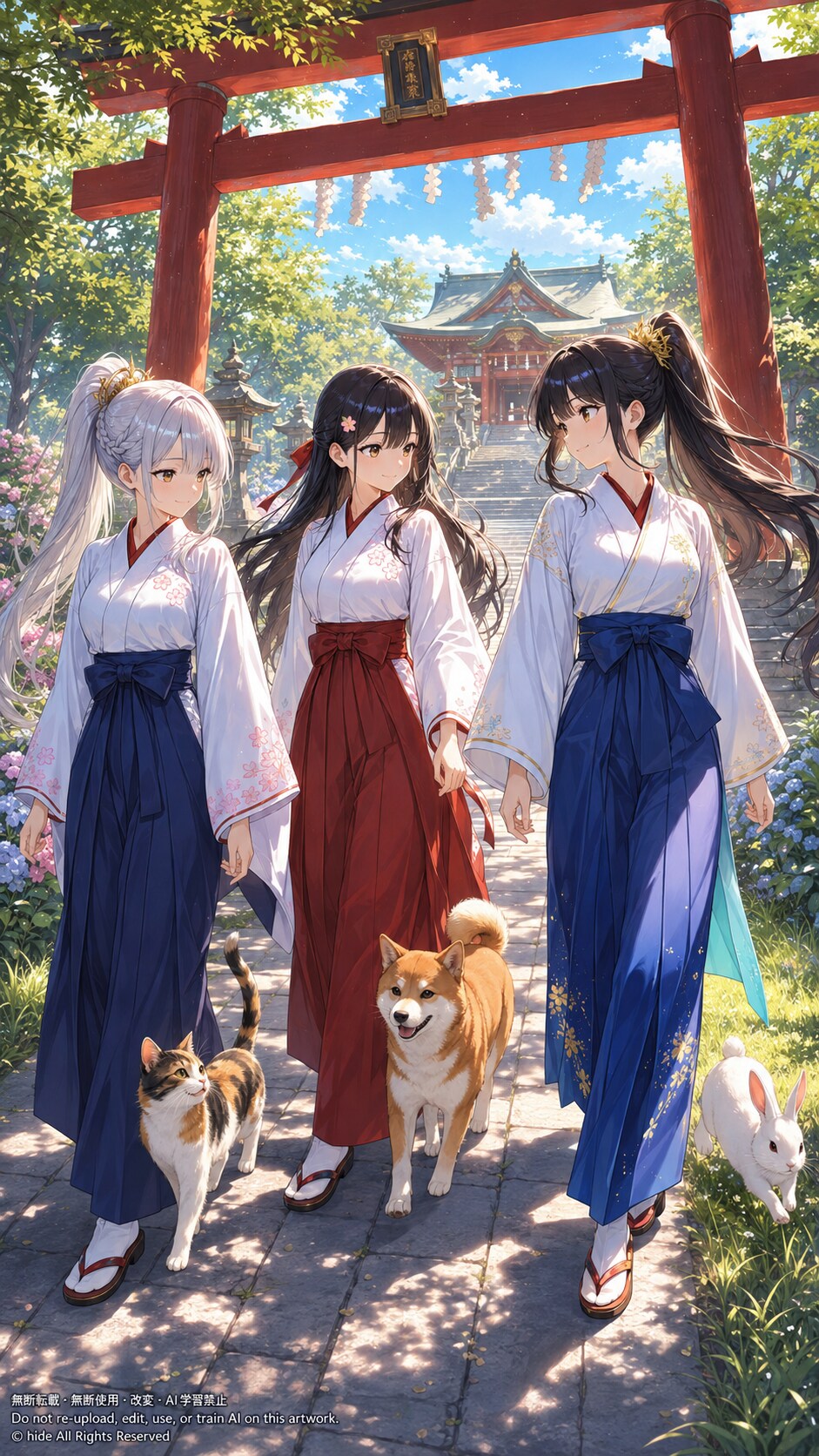 神楽さんたち、鳥居の下で | の人気AIイラスト・グラビア
