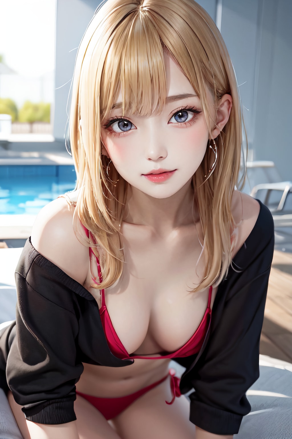 金髪赤ビキニ