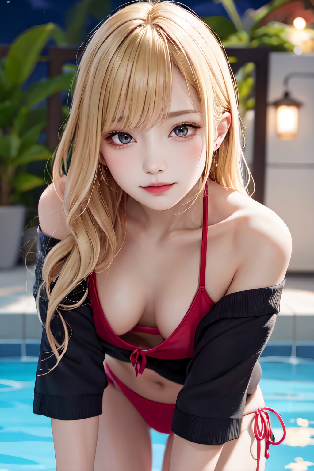 金髪赤ビキニ