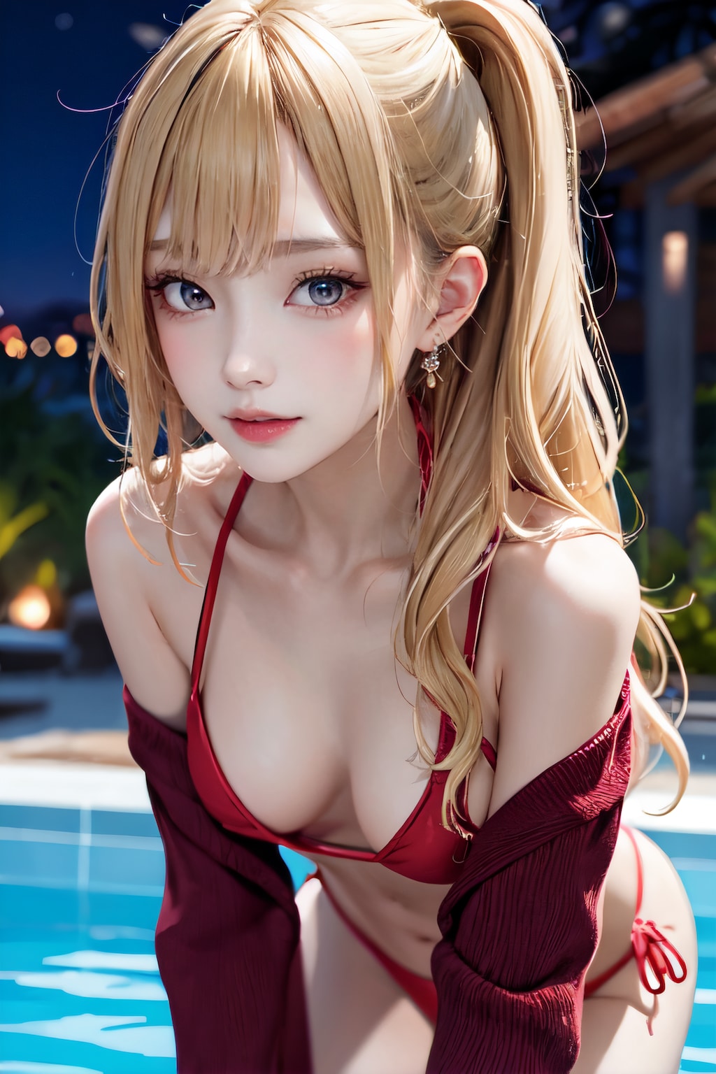 金髪赤ビキニ