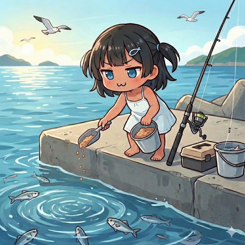 コマセを撒くジト目