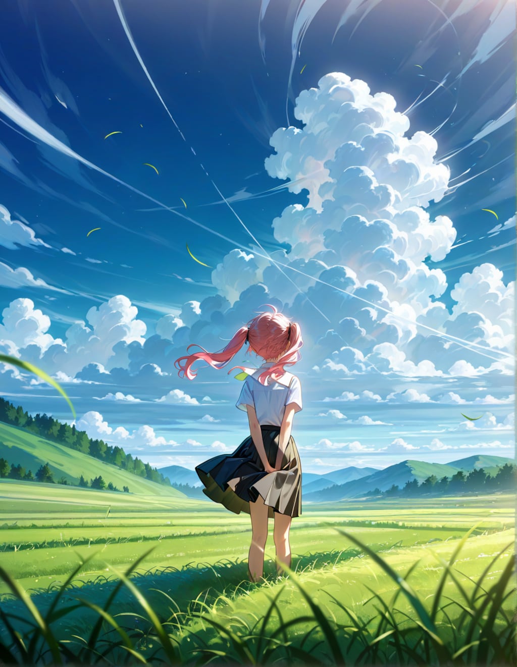 広大な草原のピンクツインテちゃん