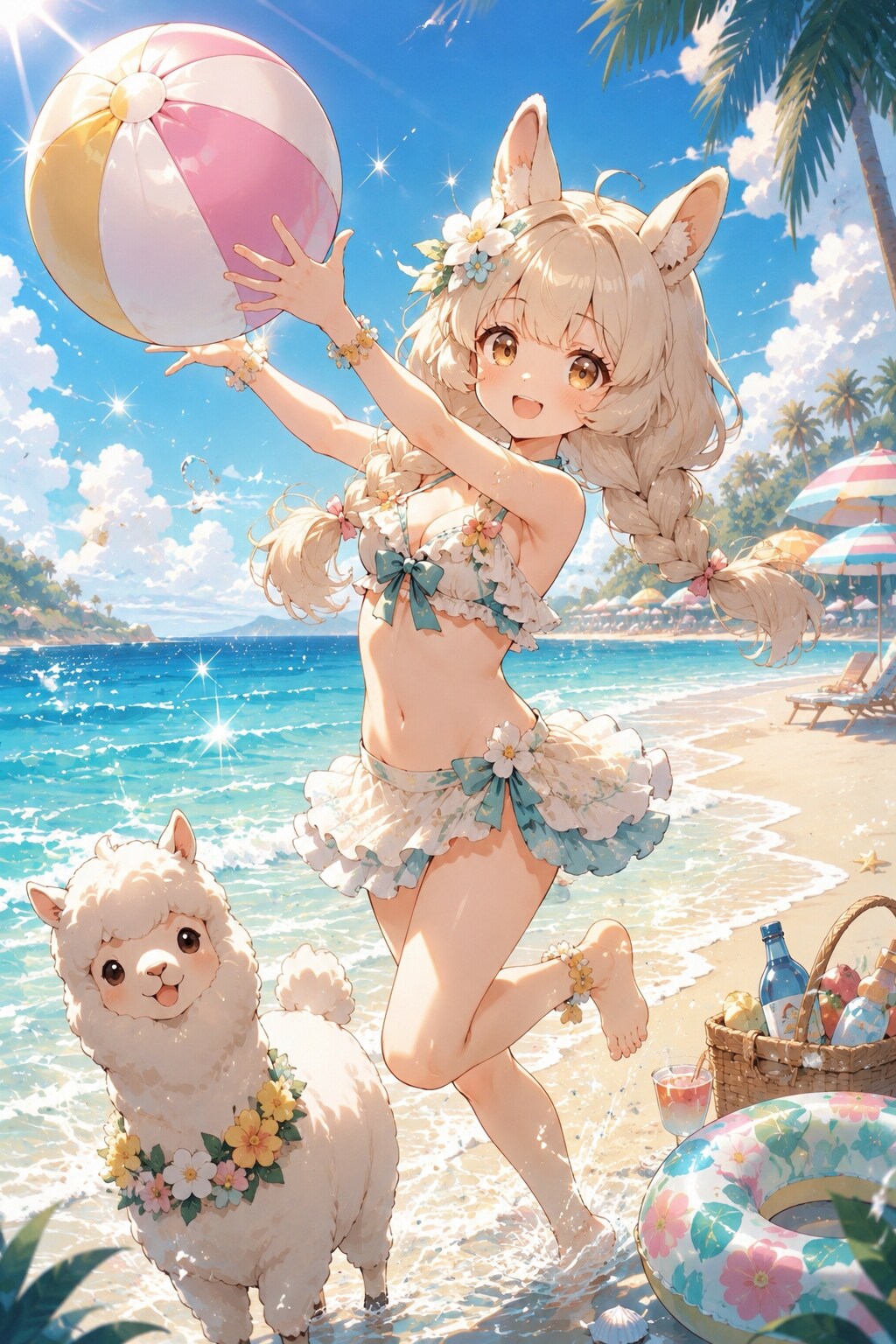 アルパカちゃんとビーチボール
