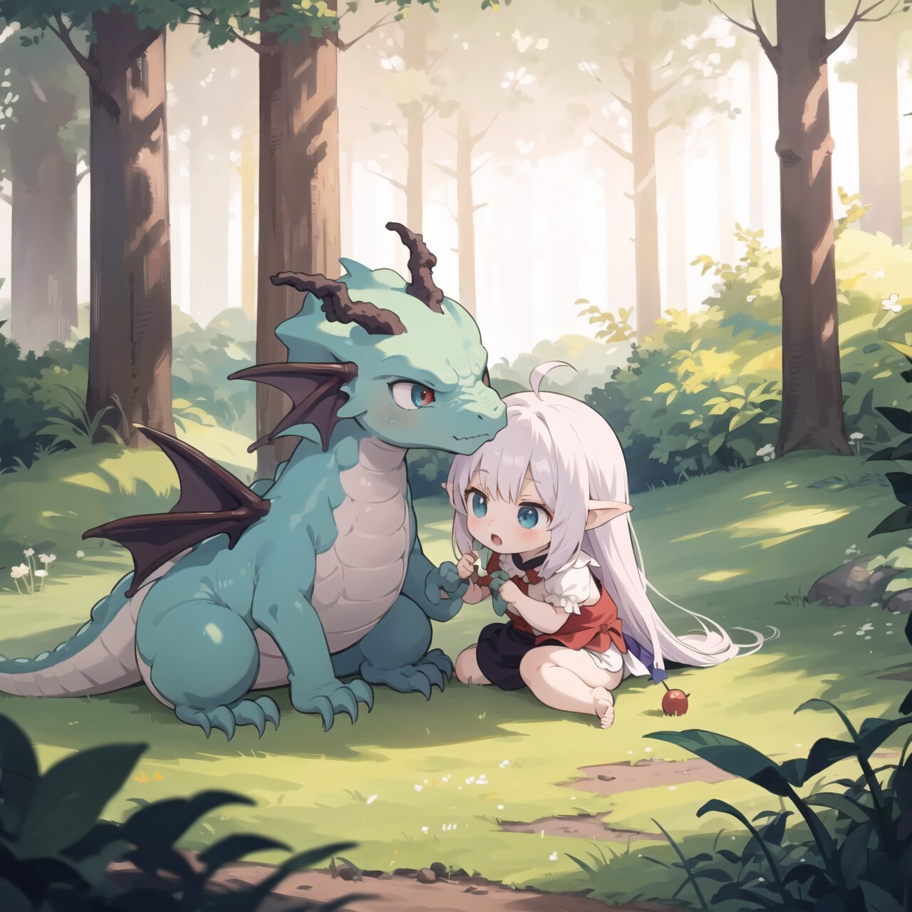 子供ドラゴンと少女