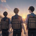 夕日に向かって、下校する男子高校生達（10枚）その2 3枚目