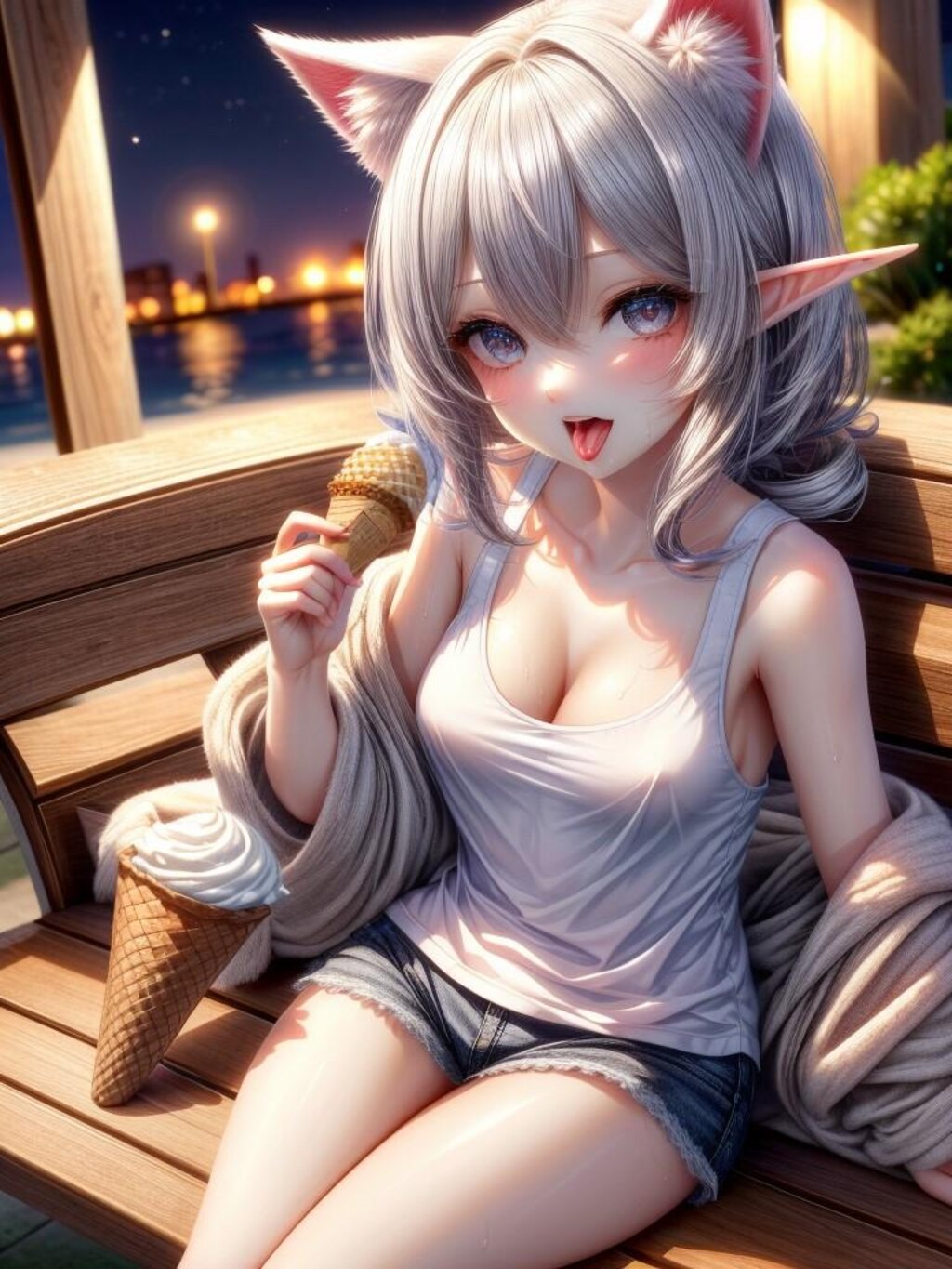 アイスクリームとケモ耳エルフさん