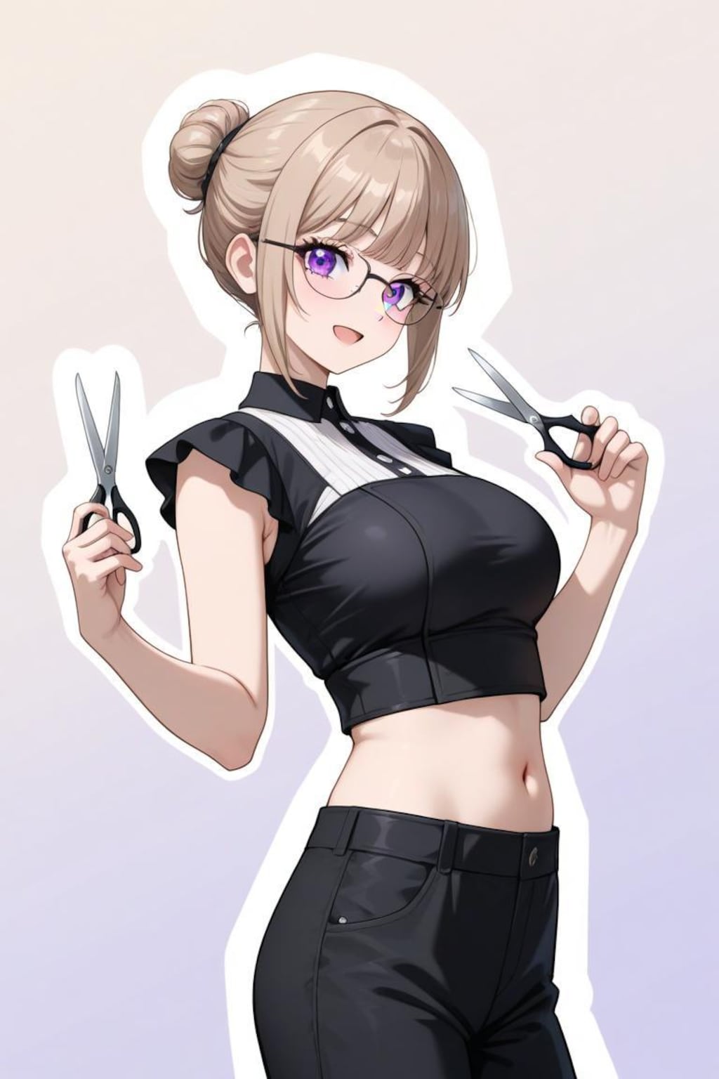 ヘソ出し美容師