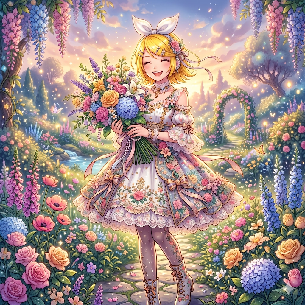 花束と鏡音リンさん