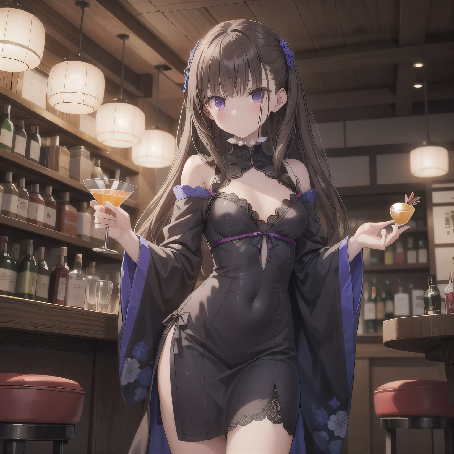 黒髪ロングで酒場の少女１０ | の人気AIイラスト・グラビア