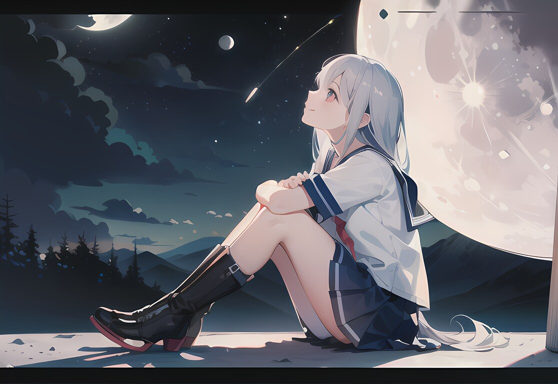 夜空を見上げる女の子