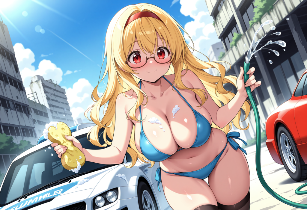 金髪お姉ちゃん・ビキニカーウオッシュ