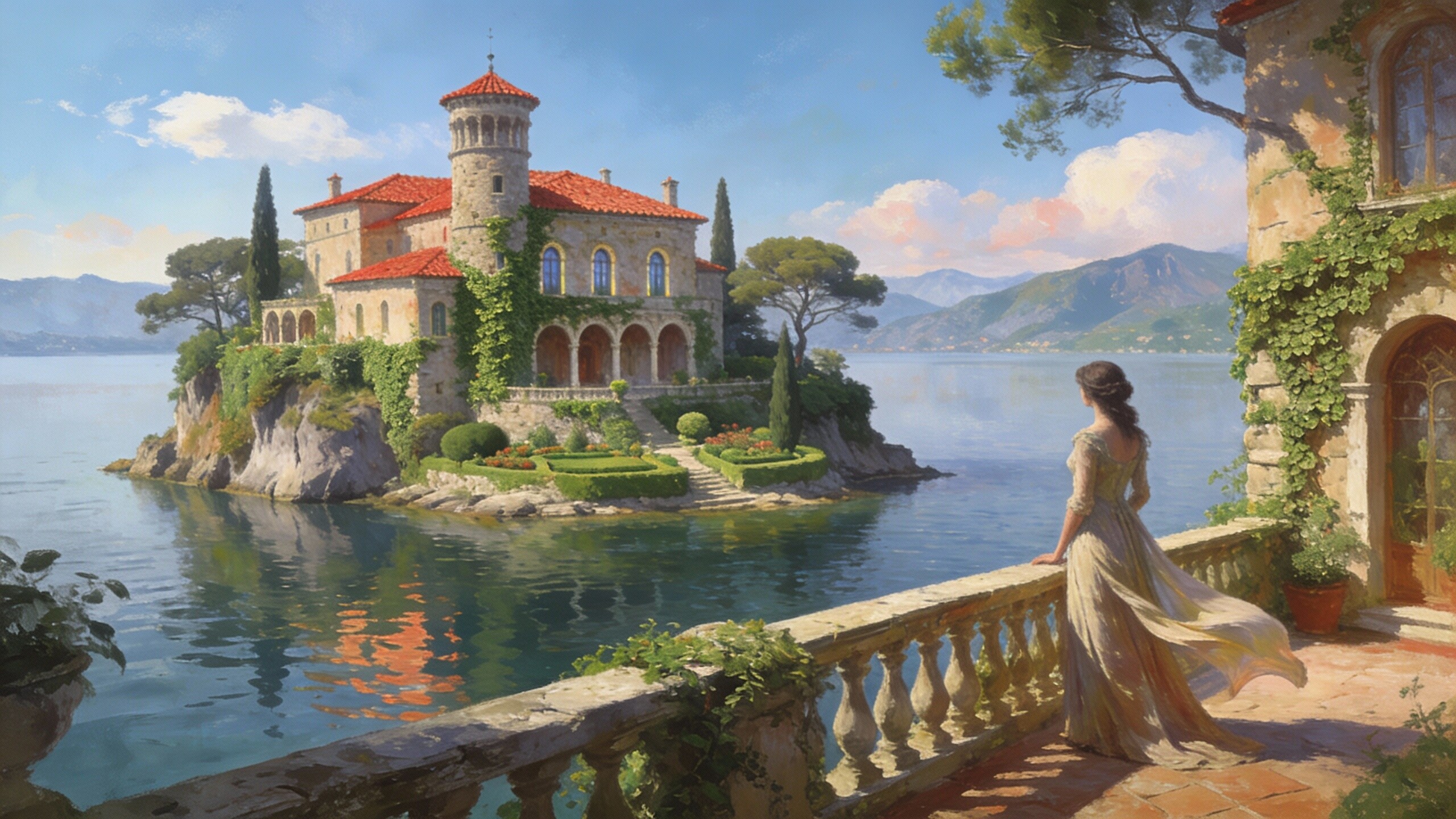 湖上の邸宅 | の人気AIイラスト・グラビア