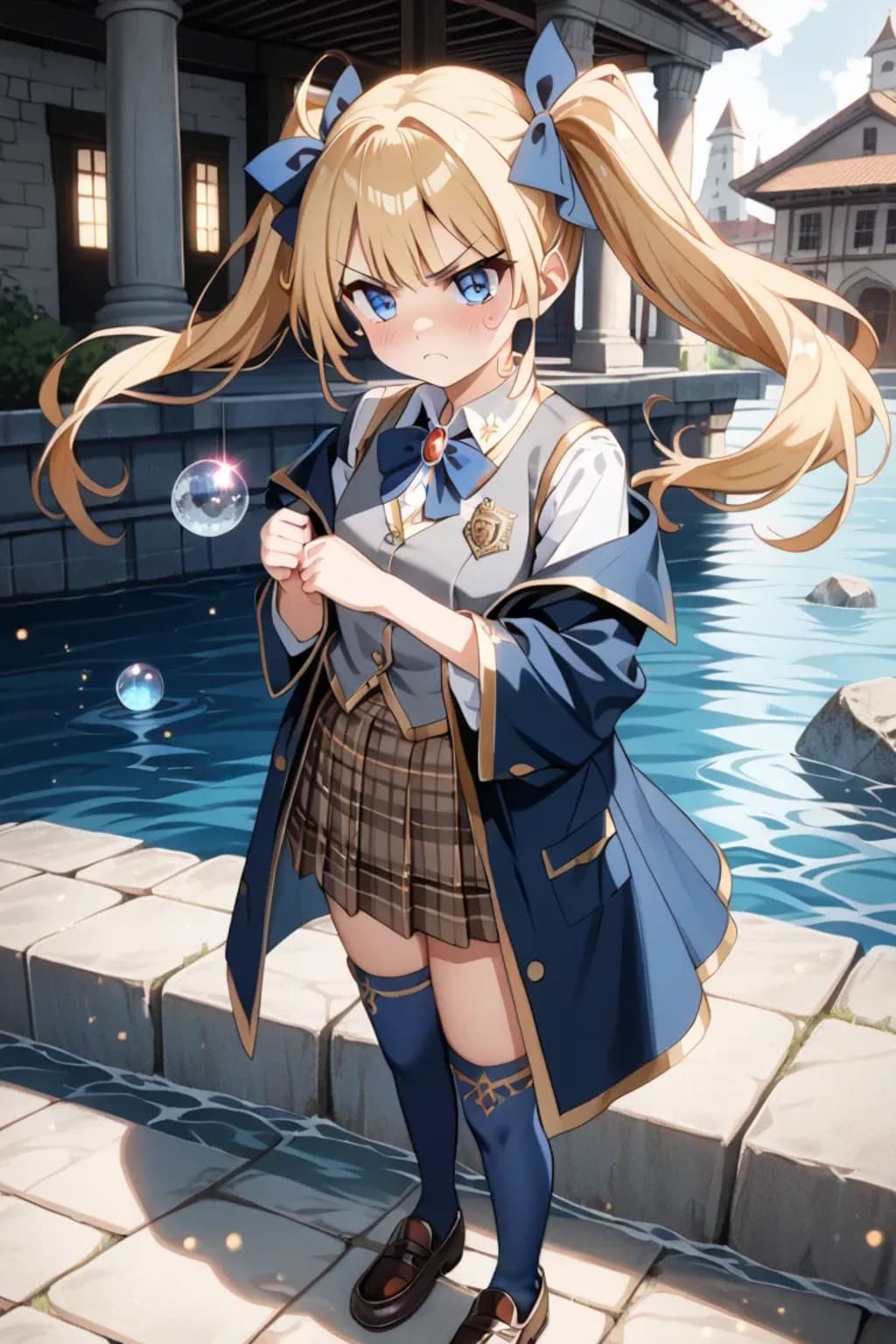 水辺でツン顔♡ 金髪ツインテ制服莉奈がかわいい…🌊