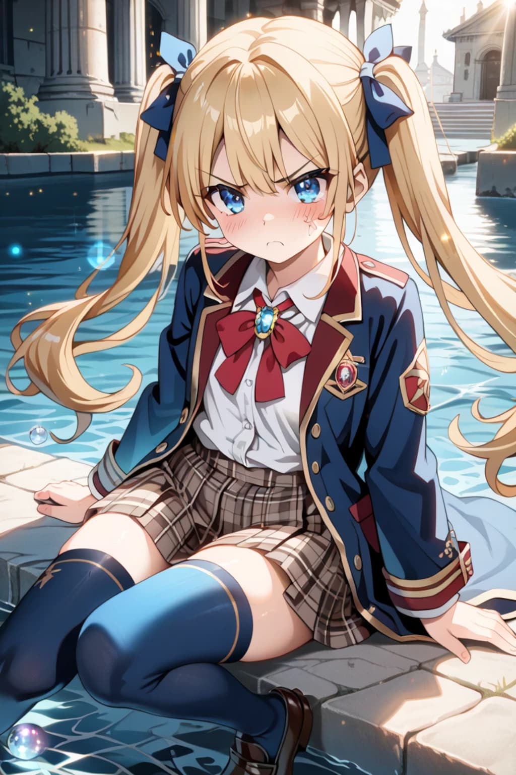 水辺でツン顔♡ 金髪ツインテ制服莉奈がかわいい…🌊