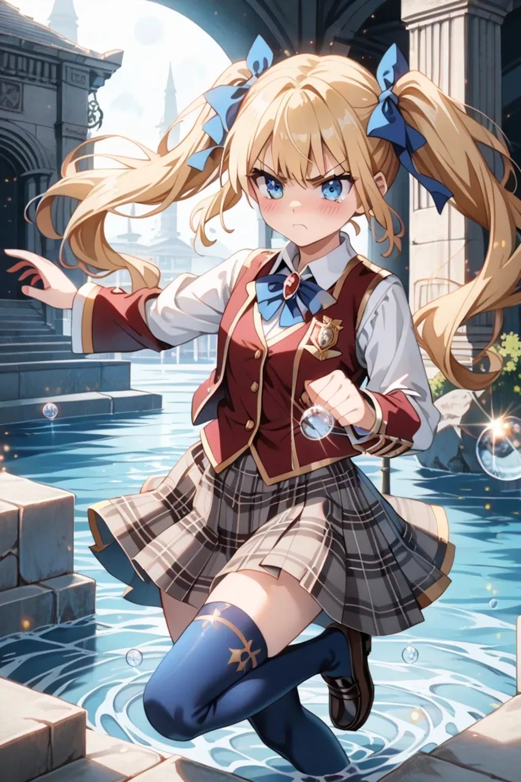 水辺でツン顔♡ 金髪ツインテ制服莉奈がかわいい…🌊